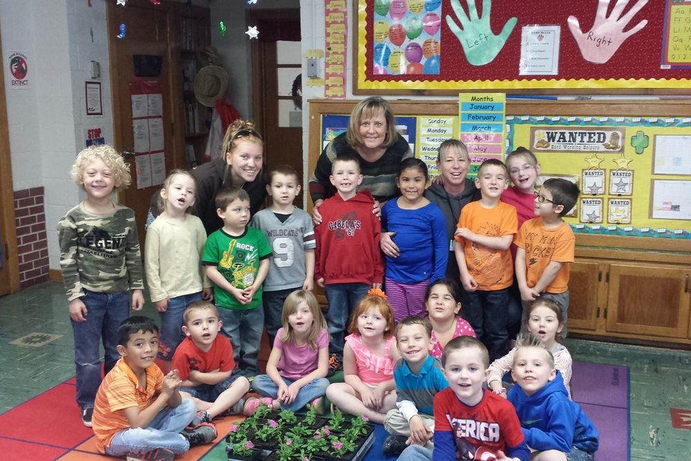Jefferson Elementary School Children Planting Flowers
